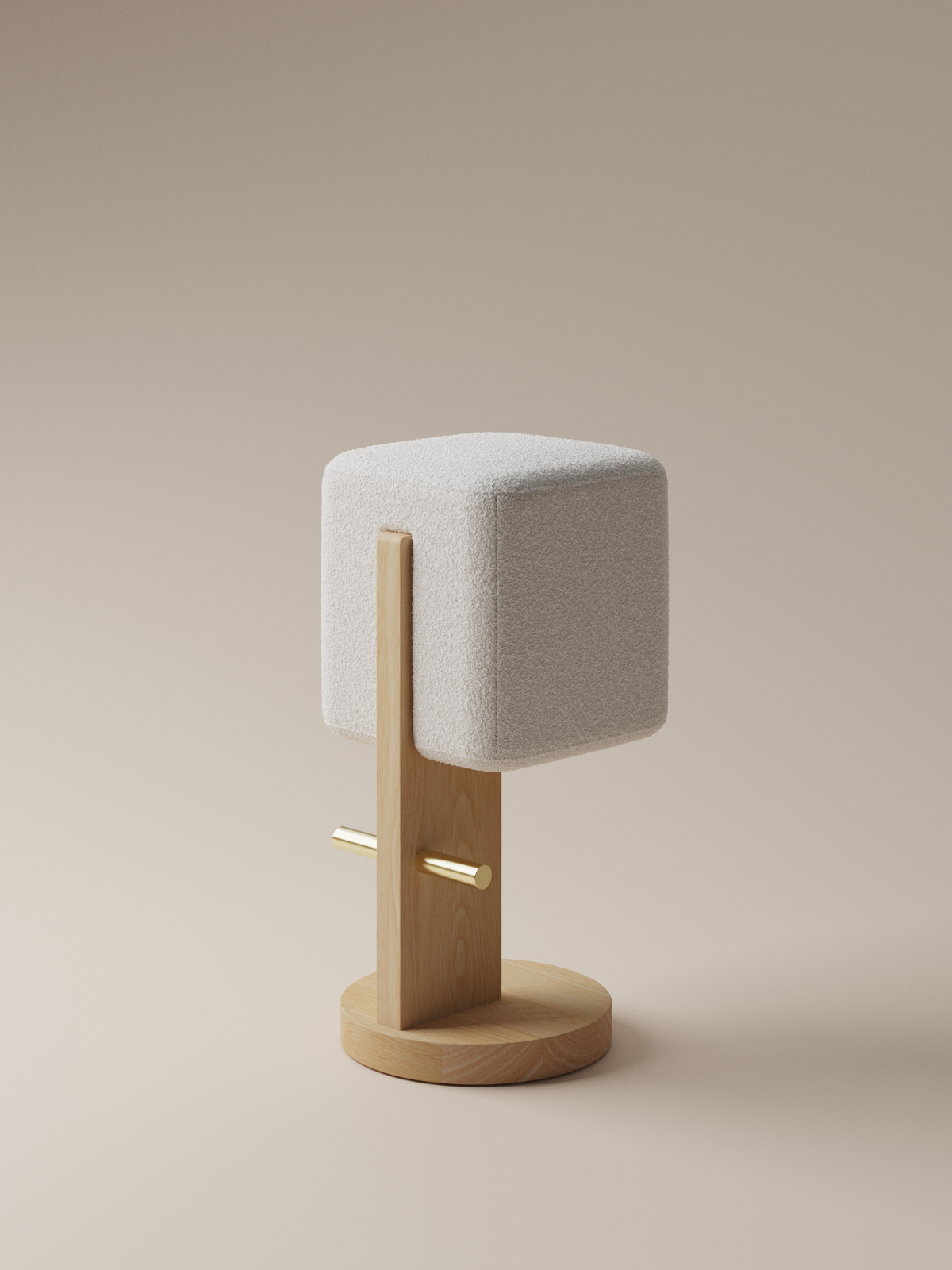 Form and Moment Ice Cream Barstool in North American White Ash with Cream White Boucle - Front-Left View