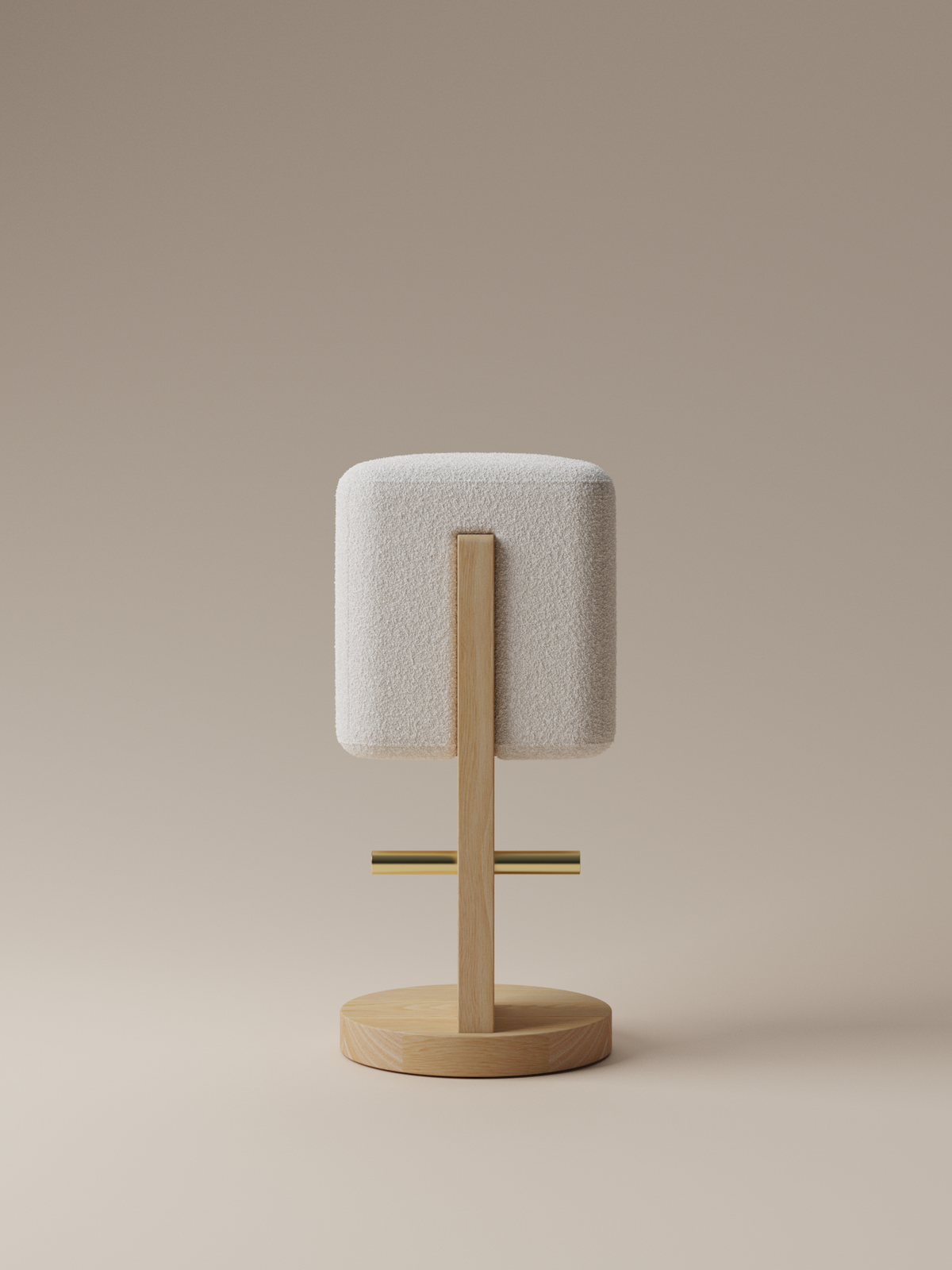 Form and Moment Ice Cream Barstool in North American White Ash with Cream White Boucle - Front View