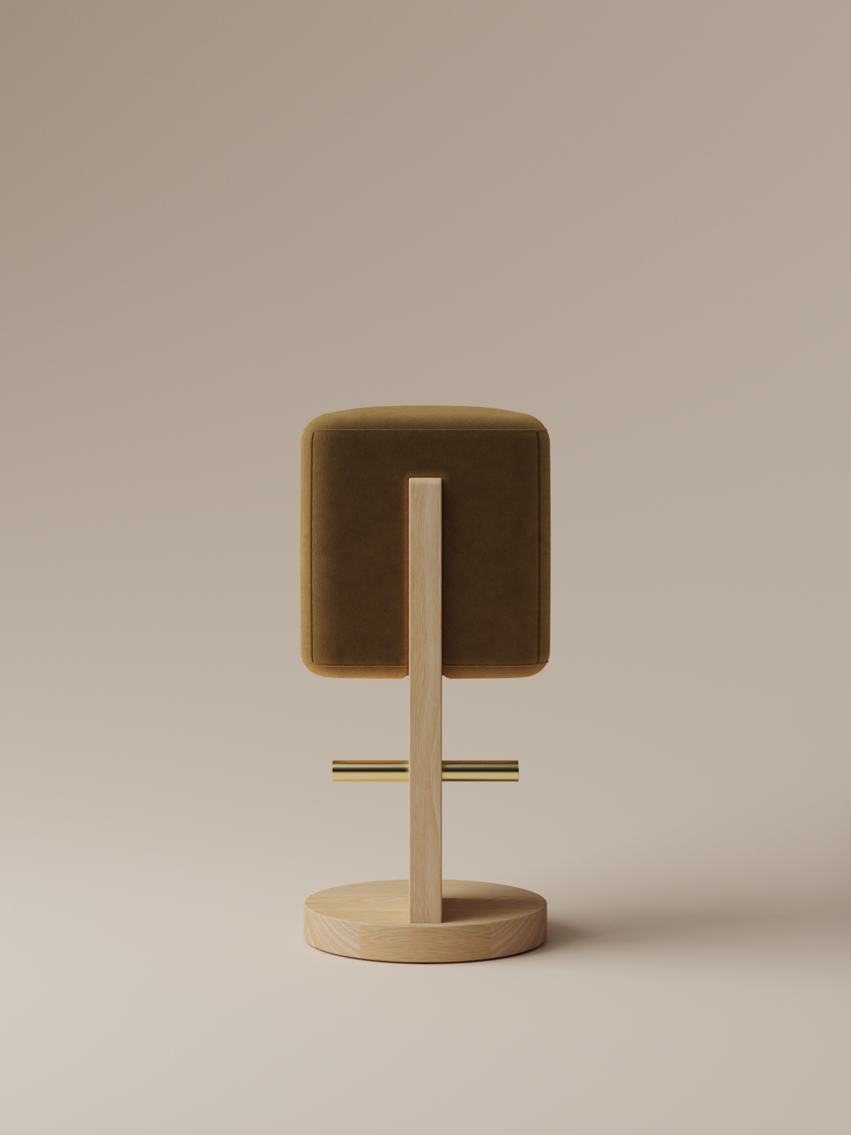 Form and Moment Ice Cream Barstool in North American White Ash with Golden Mustard Velvet - Front View
