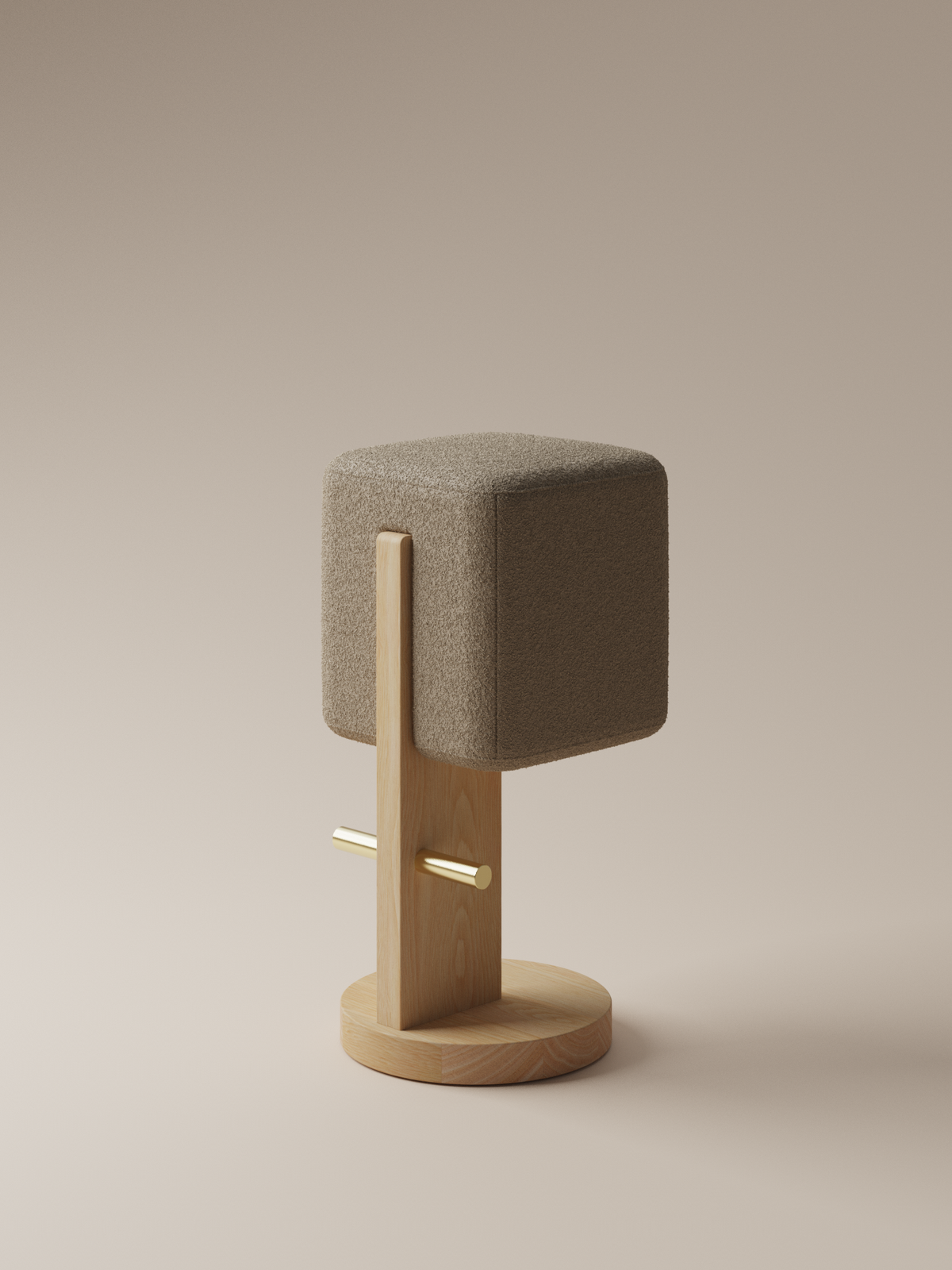 Form and Moment Ice Cream Barstool in North American White Ash with Mocha Boucle - Front-Left View