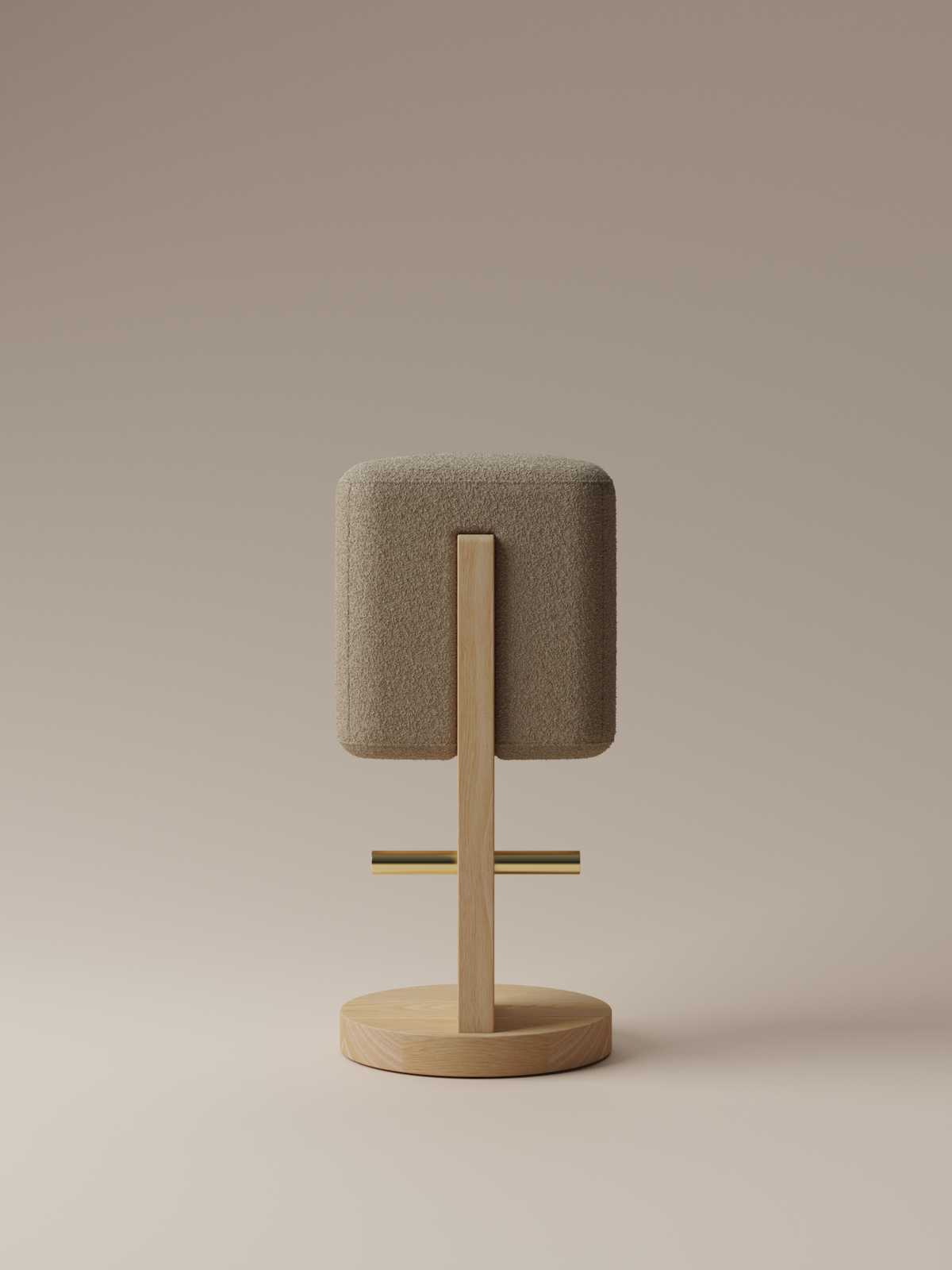 Form and Moment Ice Cream Barstool in North American White Ash with Mocha Boucle - Front View