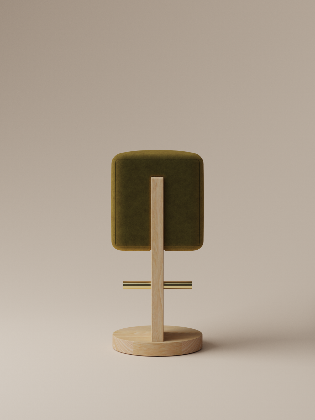 Form and Moment Ice Cream Barstool in North American White Ash with Olive Green Velvet - Front View