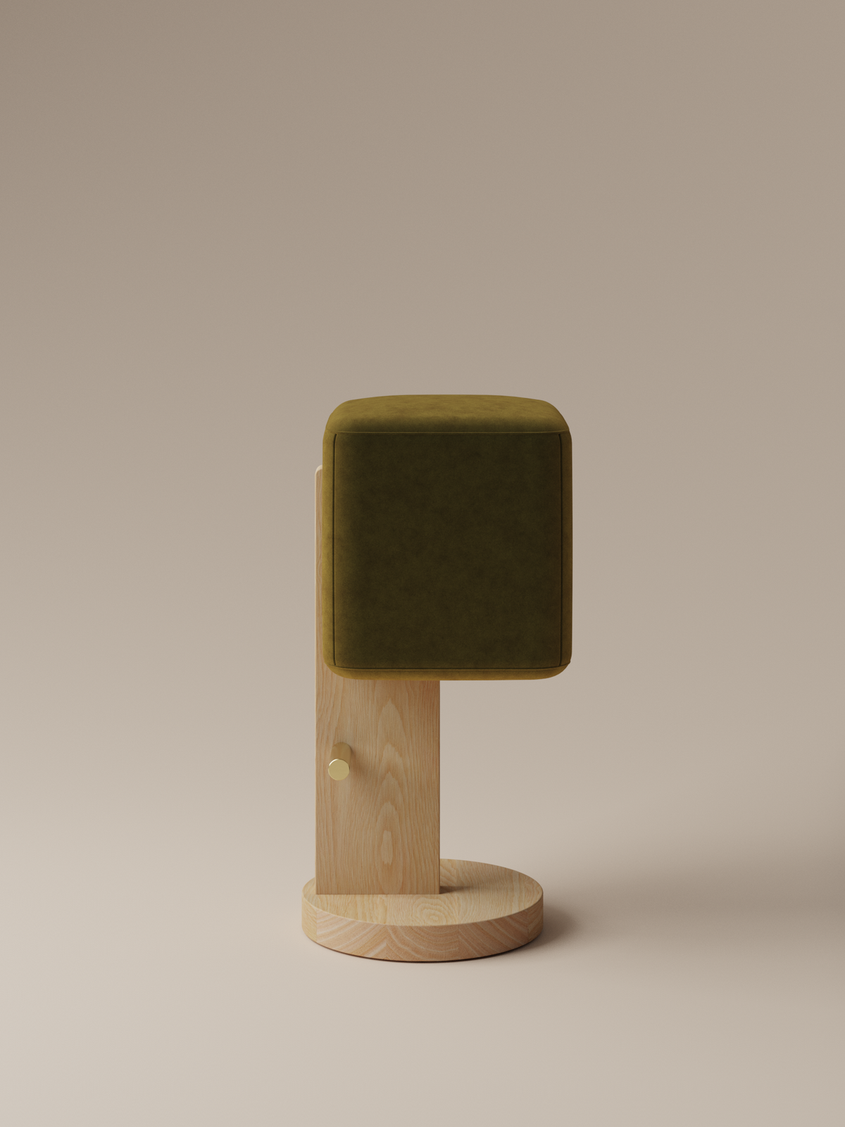 Form and Moment Ice Cream Barstool in North American White Ash with Olive Green Velvet - Side View