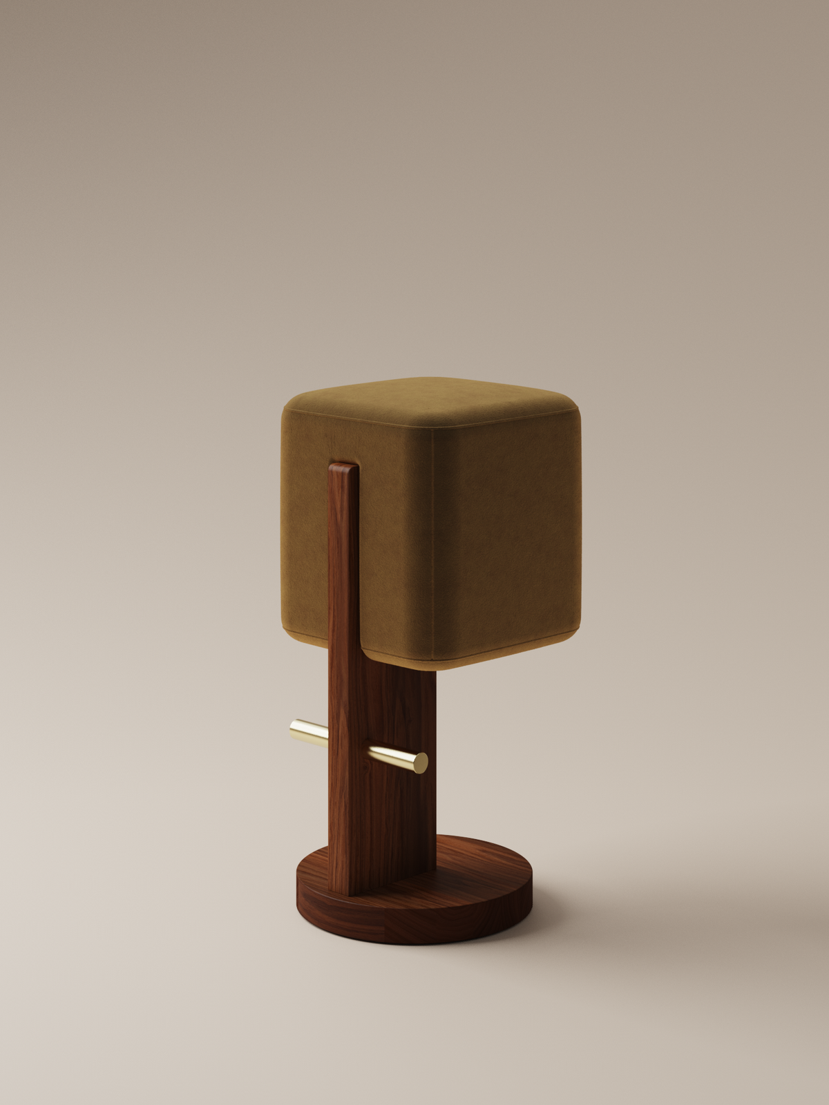 Form and Moment Ice Cream Barstool in North American Black Walnut with Golden Mustard Velvet - Front-Left View
