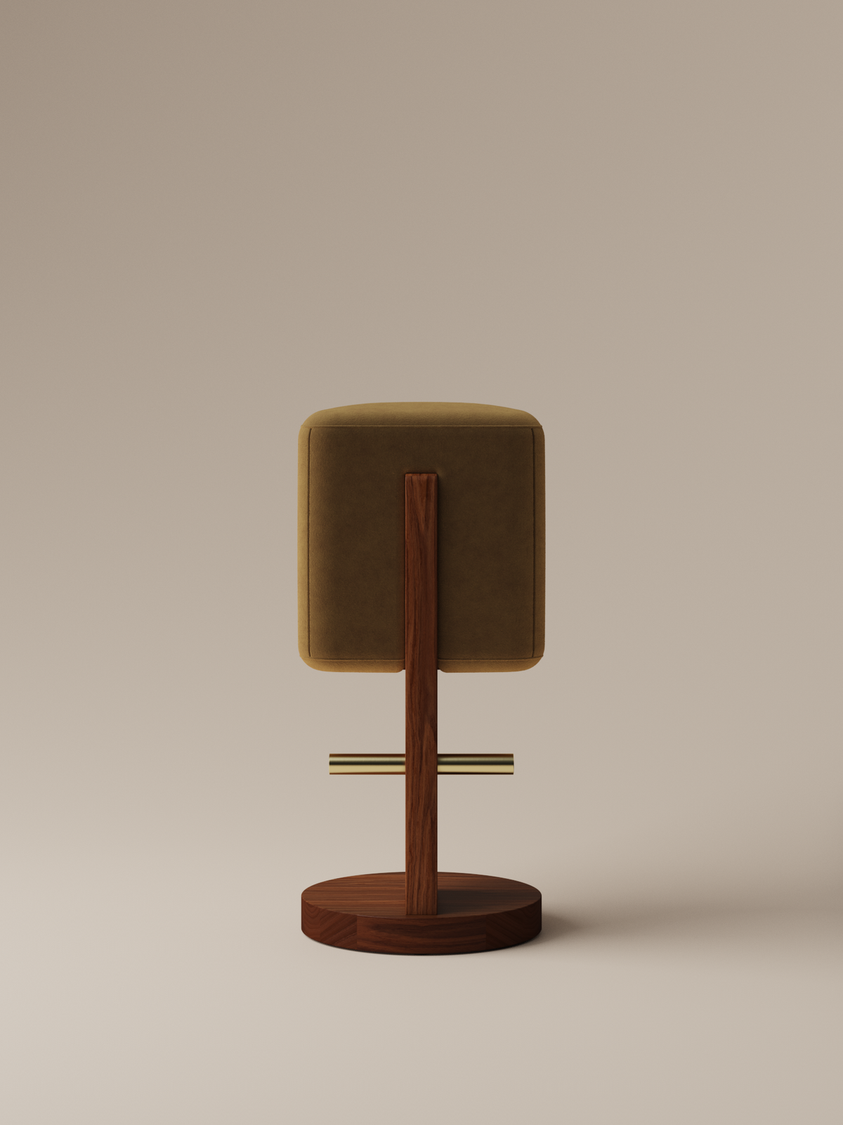 Form and Moment Ice Cream Barstool in North American Black Walnut with Golden Mustard Velvet - Front View