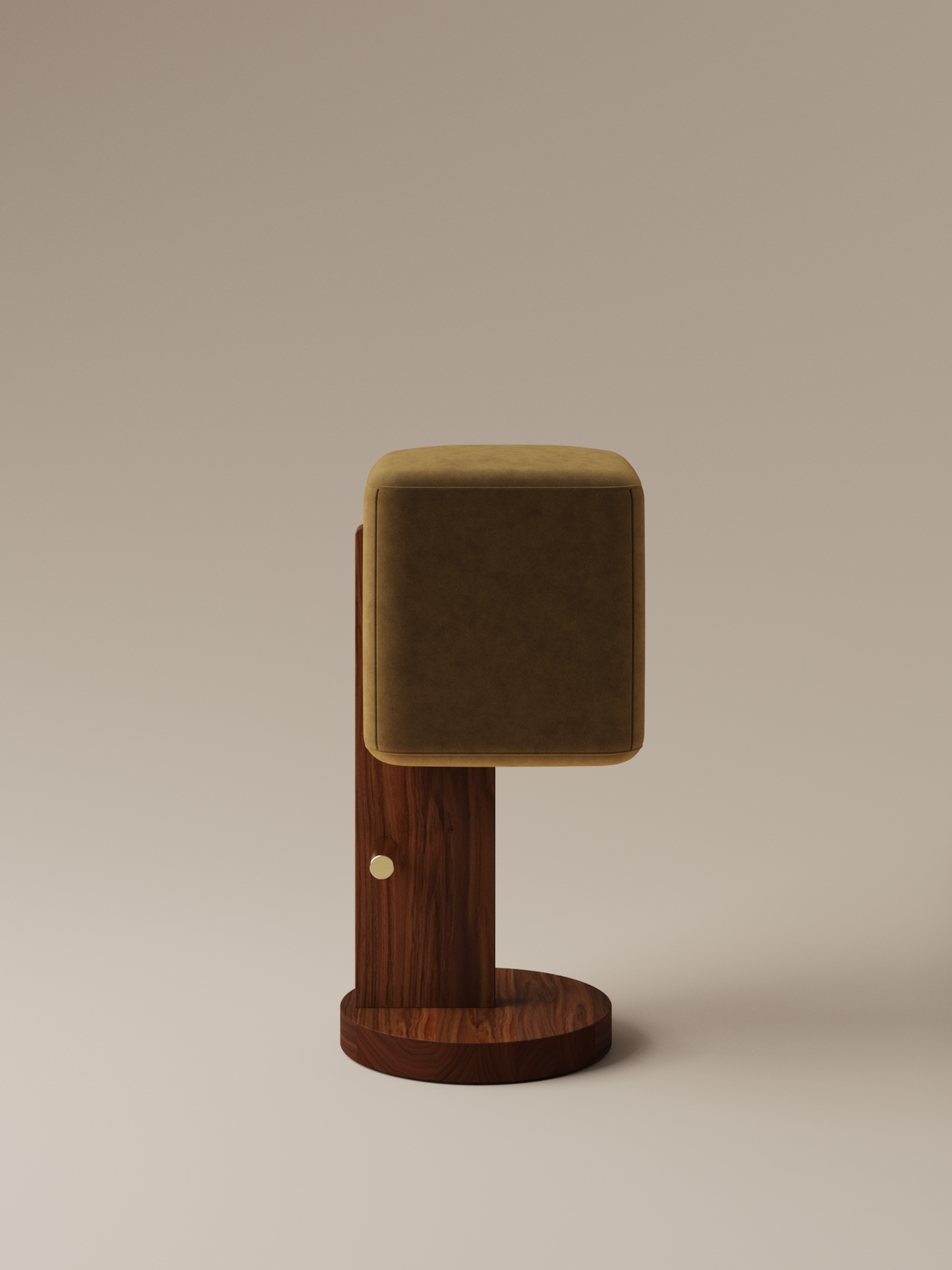 Form and Moment Ice Cream Barstool in North American Black Walnut with Golden Mustard Velvet - Side View