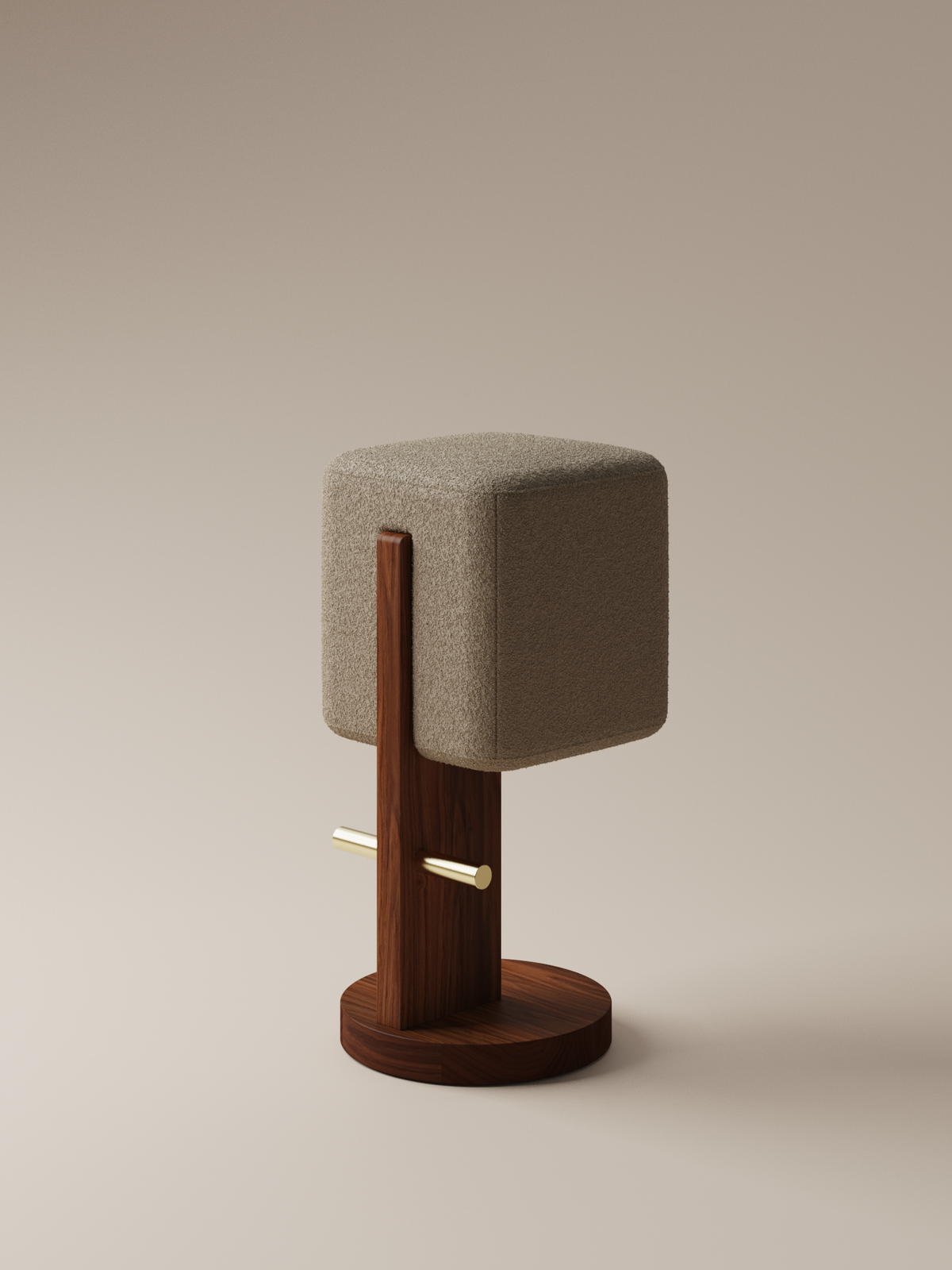 Form and Moment Ice Cream Barstool in North American Black Walnut with Mocha Boucle - Front-Left View