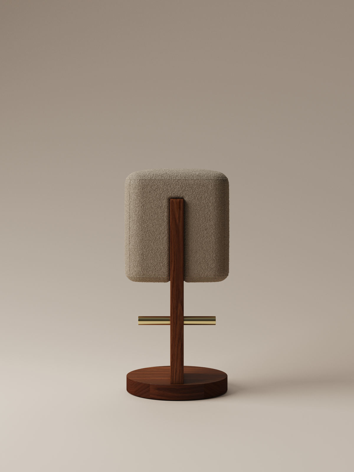 Form and Moment Ice Cream Barstool in North American Black Walnut with Mocha Boucle - Front View