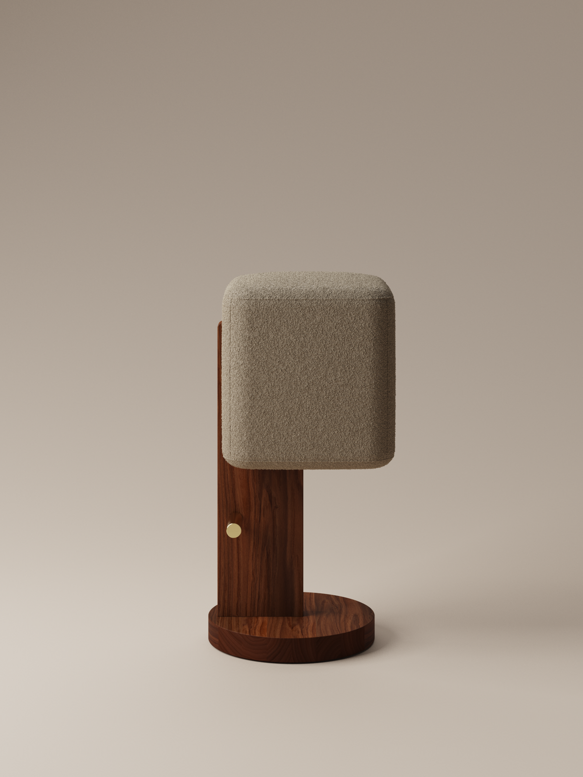Form and Moment Ice Cream Barstool in North American Black Walnut with Mocha Boucle - Side View