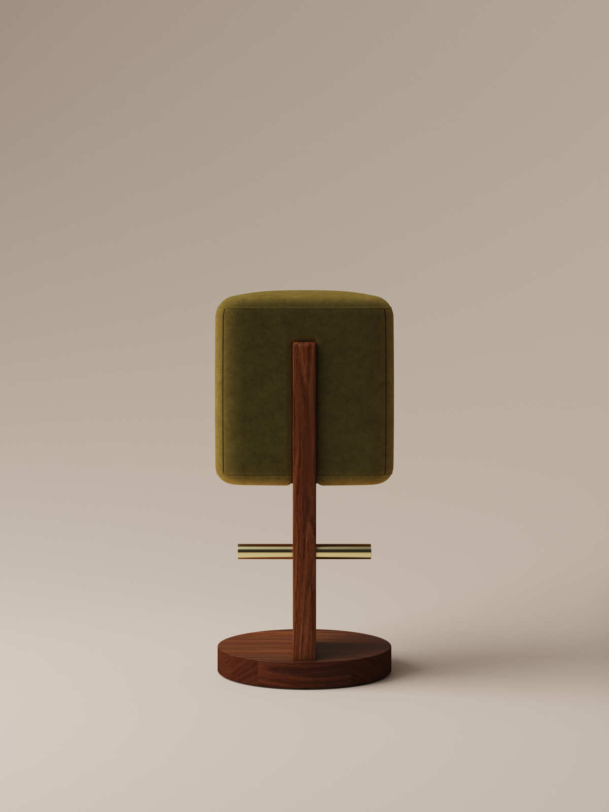 Form and Moment Ice Cream Barstool in North American Black Walnut with Olive Green Velvet - Front View