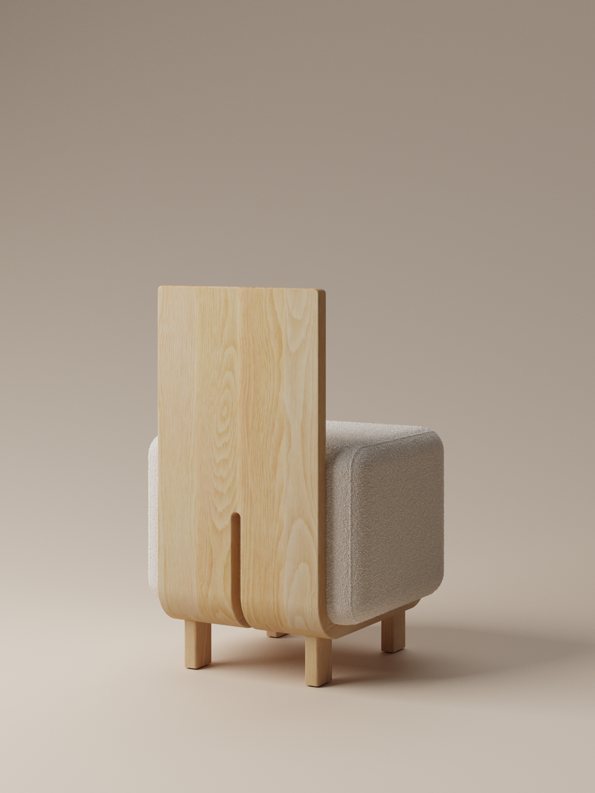 Form and Moment Onigi Chair in North American White Ash with Cream White Boucle - Angled Back View