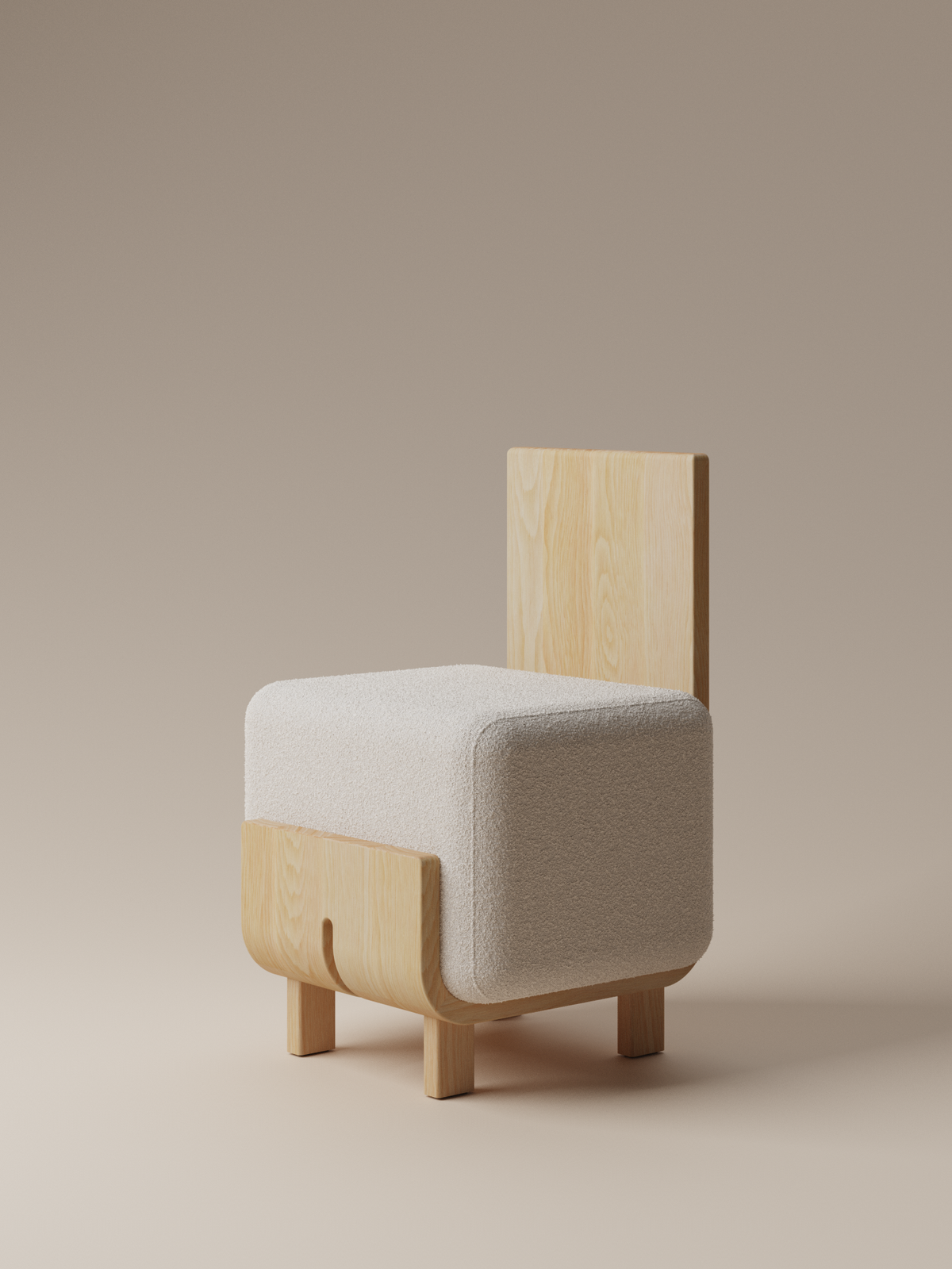 Form and Moment Onigi Chair in North American White Ash with Cream White Boucle - Front-Left View
