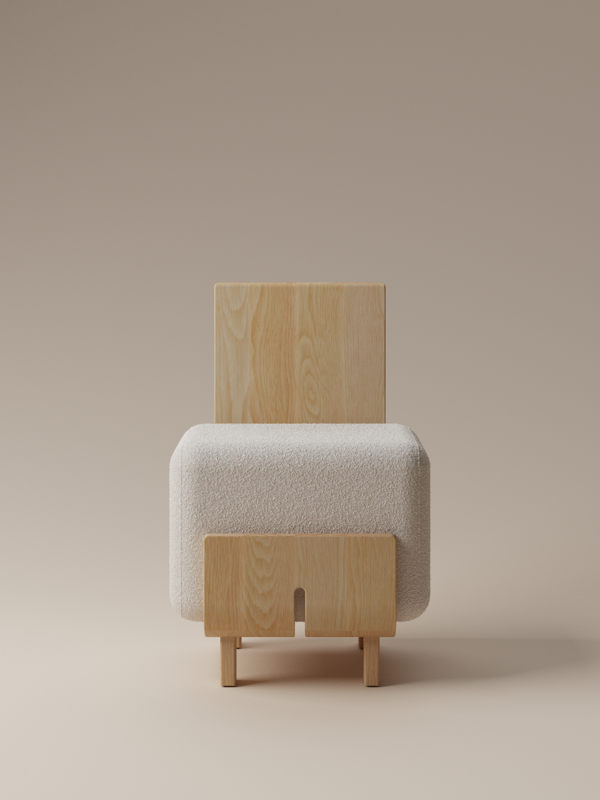 Form and Moment Onigi Chair in North American White Ash with Cream White Boucle - Front View