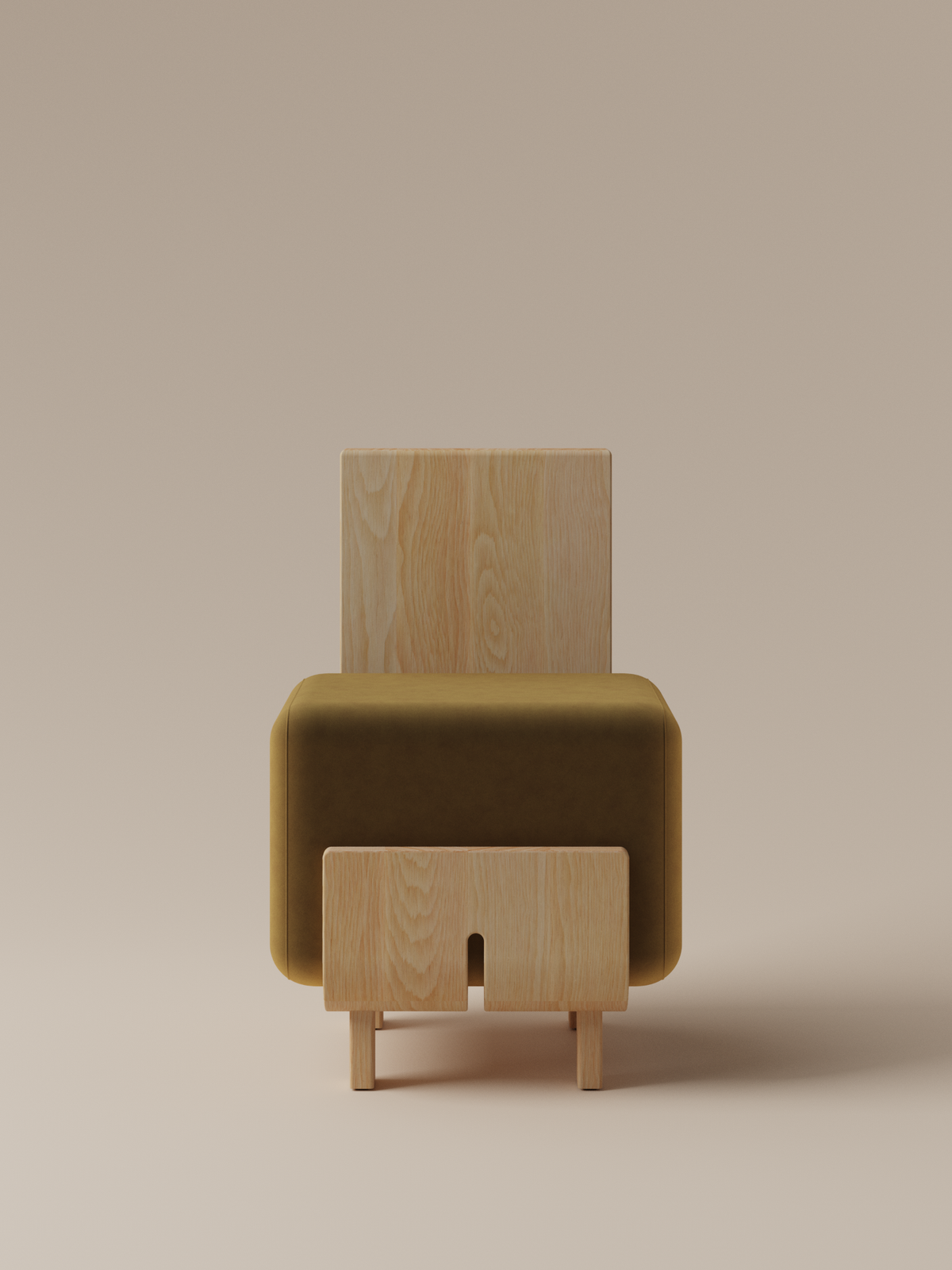 Form and Moment Onigi Chair in North American White Ash with Golden Mustard Velvet - Front View