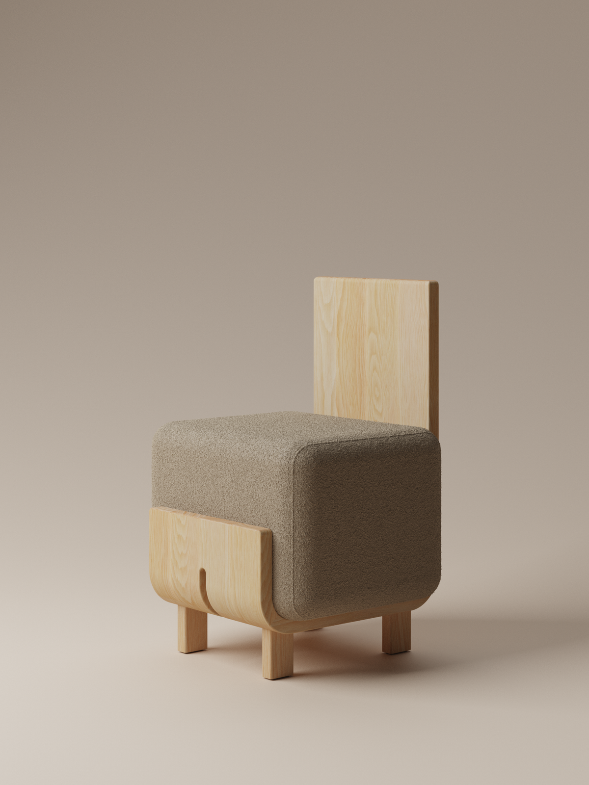 Form and Moment Onigi Chair in North American White Ash with Mocha Boucle - Front-Left View