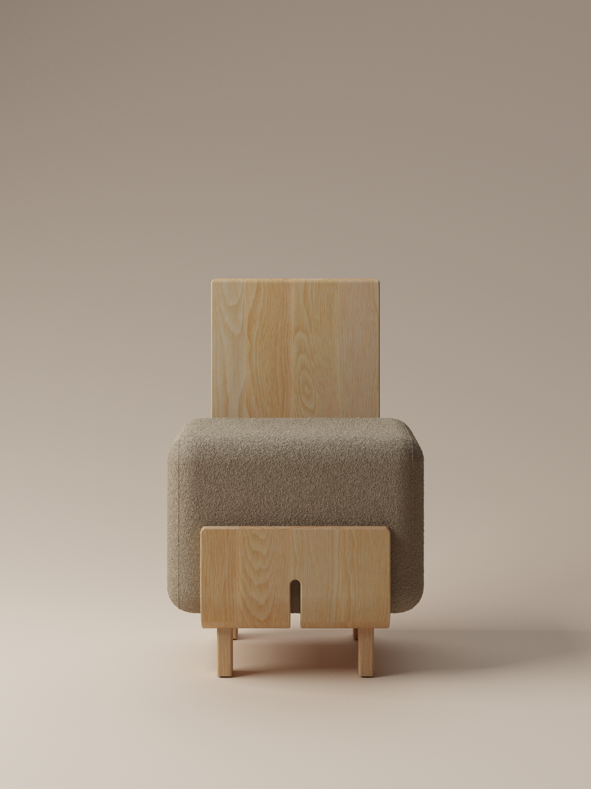 Form and Moment Onigi Chair in North American White Ash with Mocha Boucle - Front View