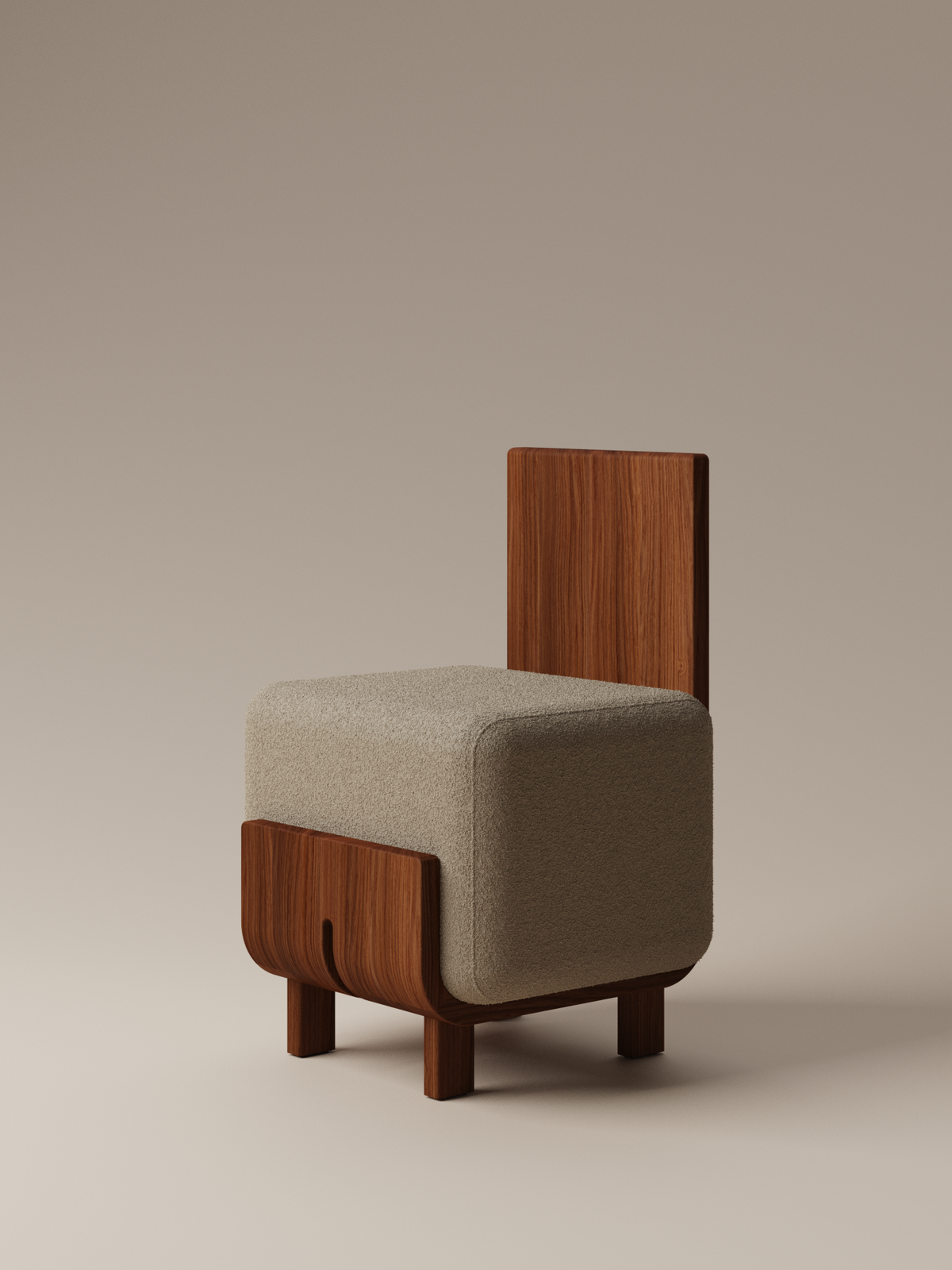 Form and Moment Onigi Chair in North American Black Walnut with Mocha Boucle - Front-Left View