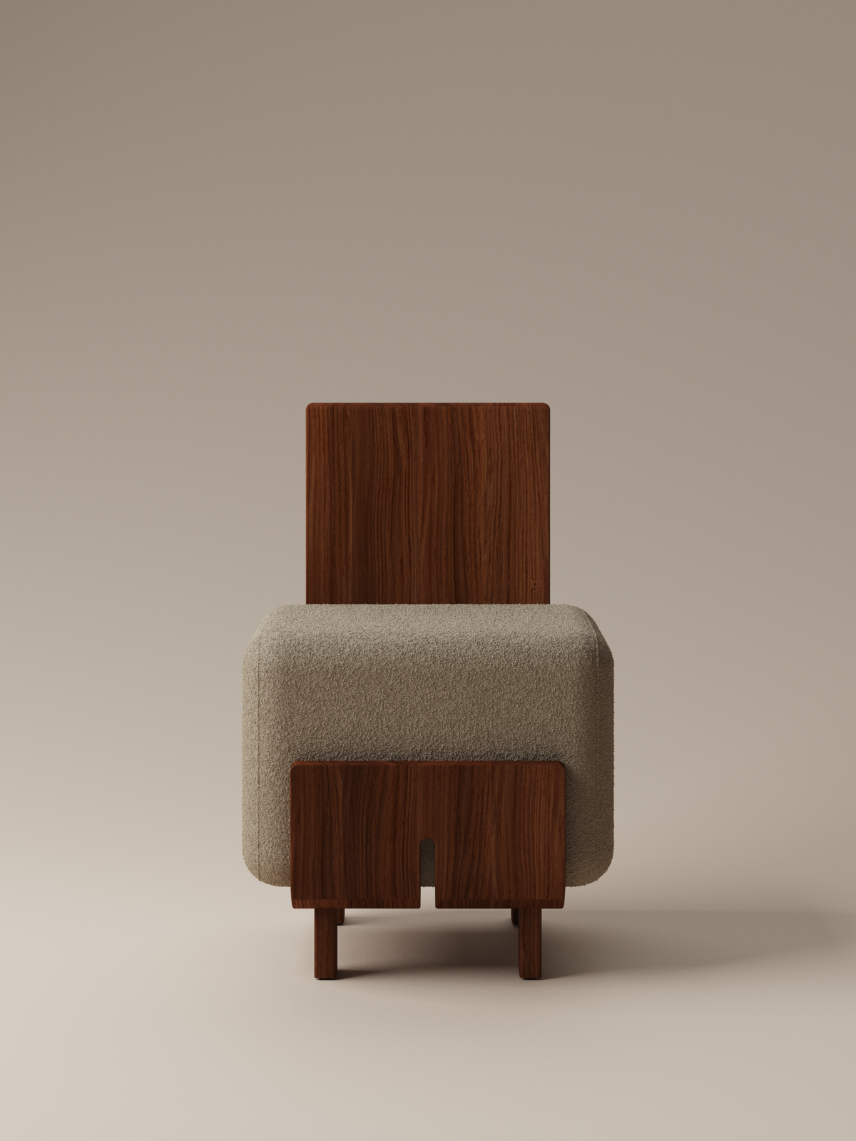 Form and Moment Onigi Chair in North American Black Walnut with Mocha Boucle - Front View
