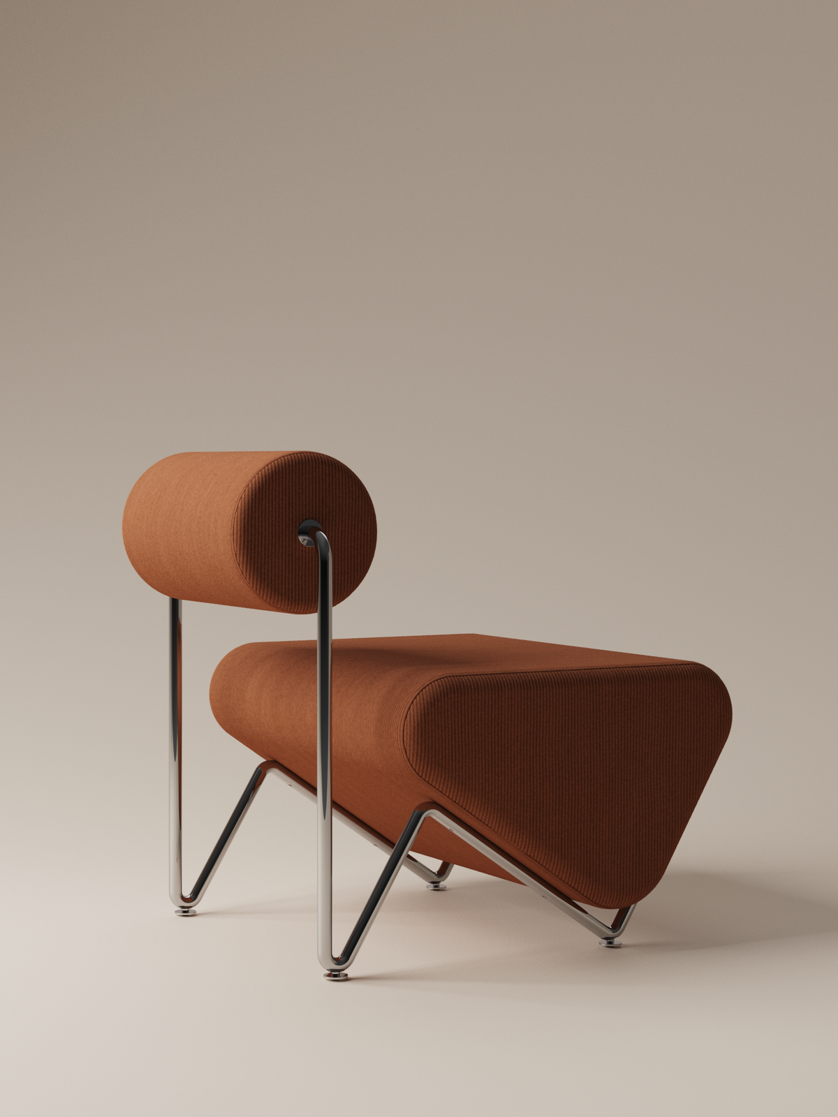 Form and Moment Trolley Lounge Chair in Rich Brown Corduroy - Angled Back View