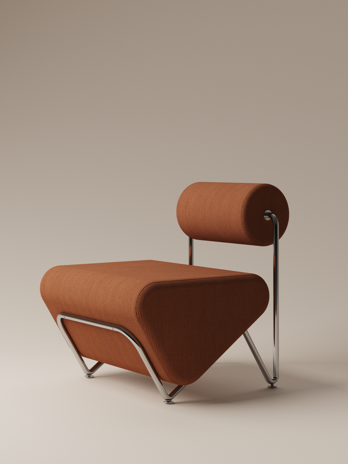 Form and Moment Trolley Lounge Chair in Rich Brown Corduroy - Angled Front View