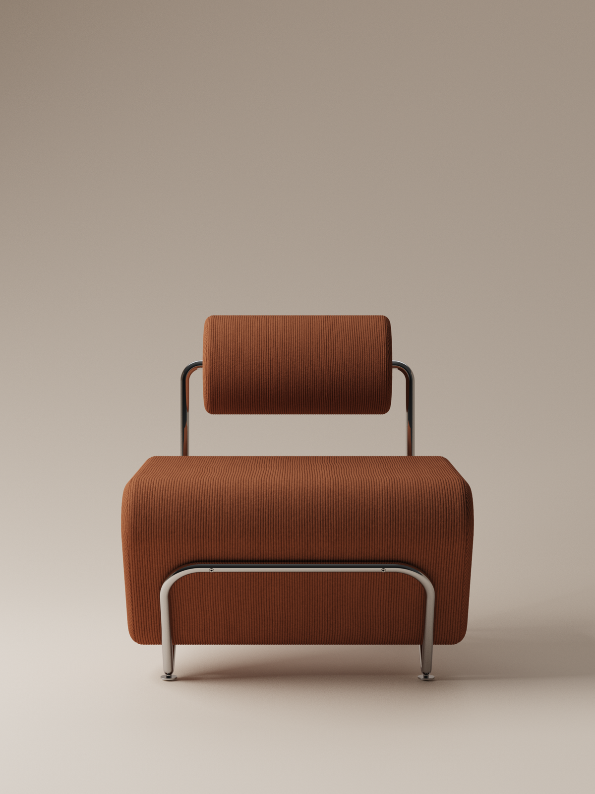 Form and Moment Trolley Lounge Chair in Rich Brown Corduroy - Front View