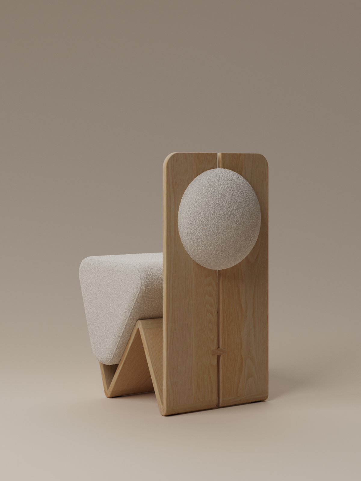 Form and Moment W Chair in North American White Ash with Cream White Boucle - Back-Left View