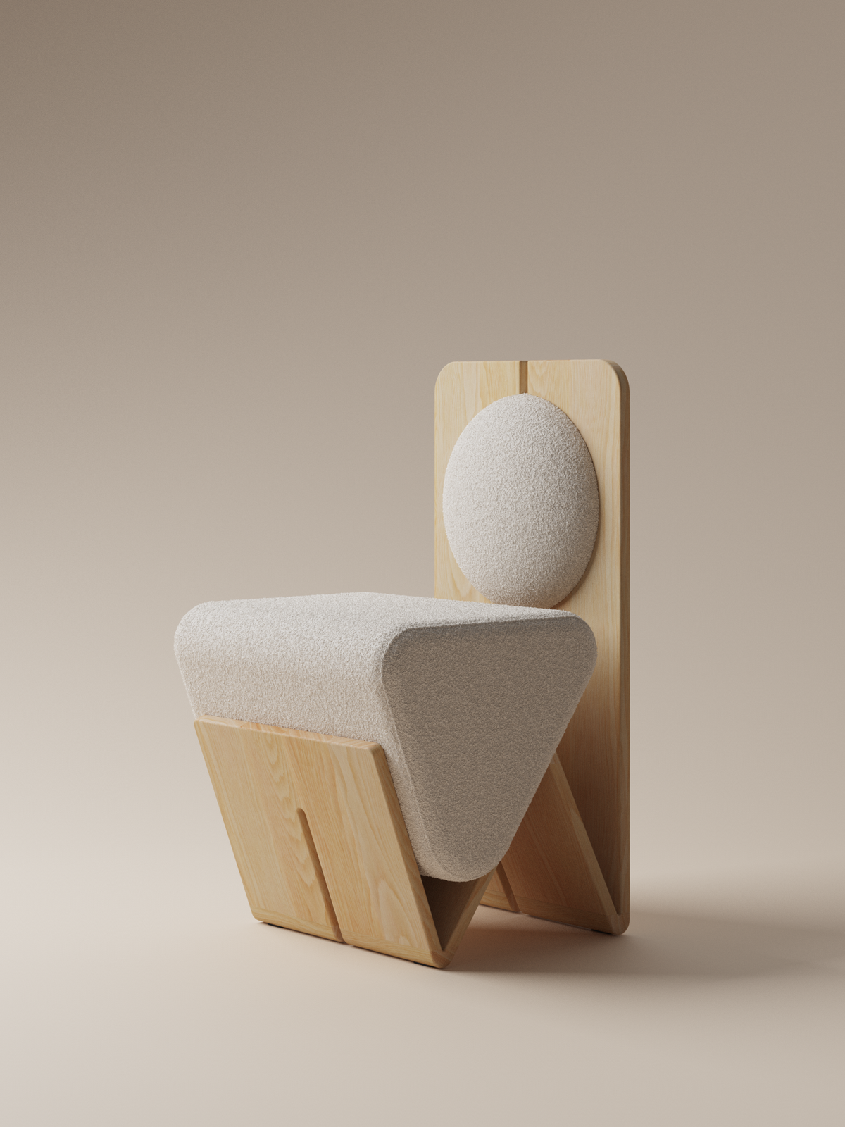 Form and Moment W Chair in North American White Ash with Cream White Boucle - Front-Left View