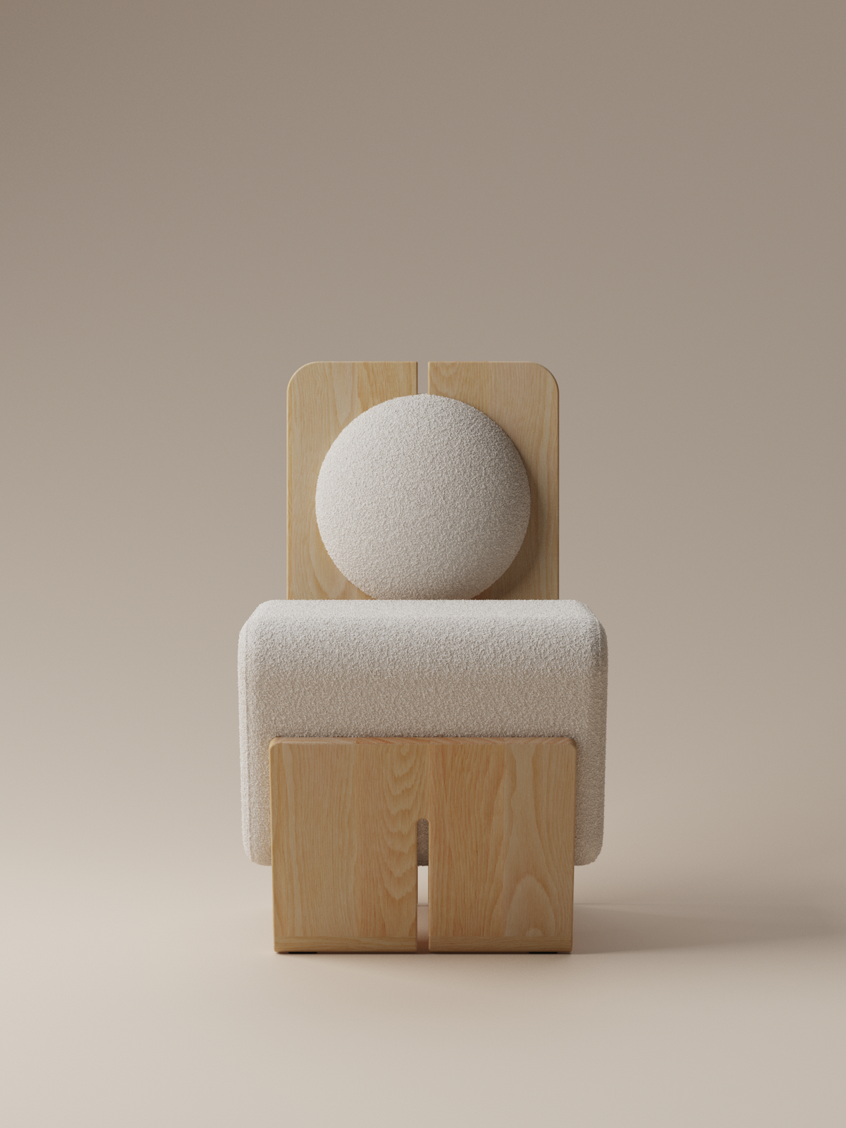 Form and Moment W Chair in North American White Ash with Cream White Boucle - Front View