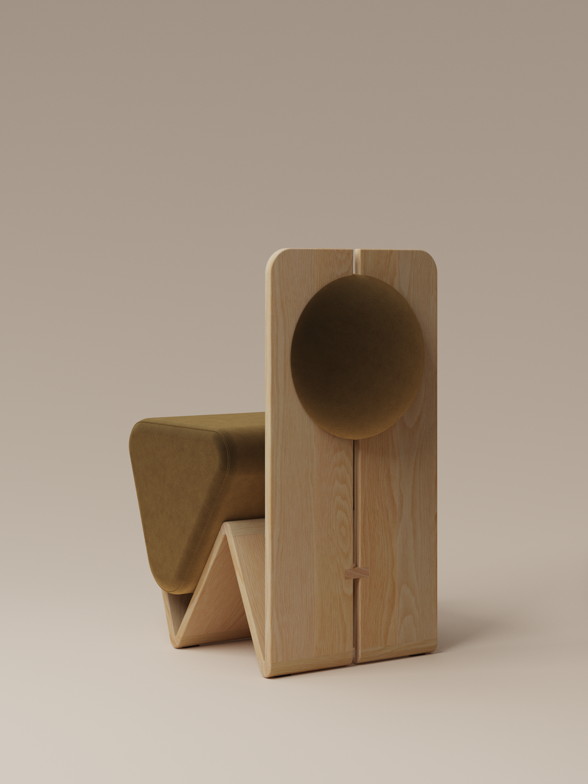 Form and Moment W Chair in North American White Ash with Golden Mustard Velvet - Back-Left View