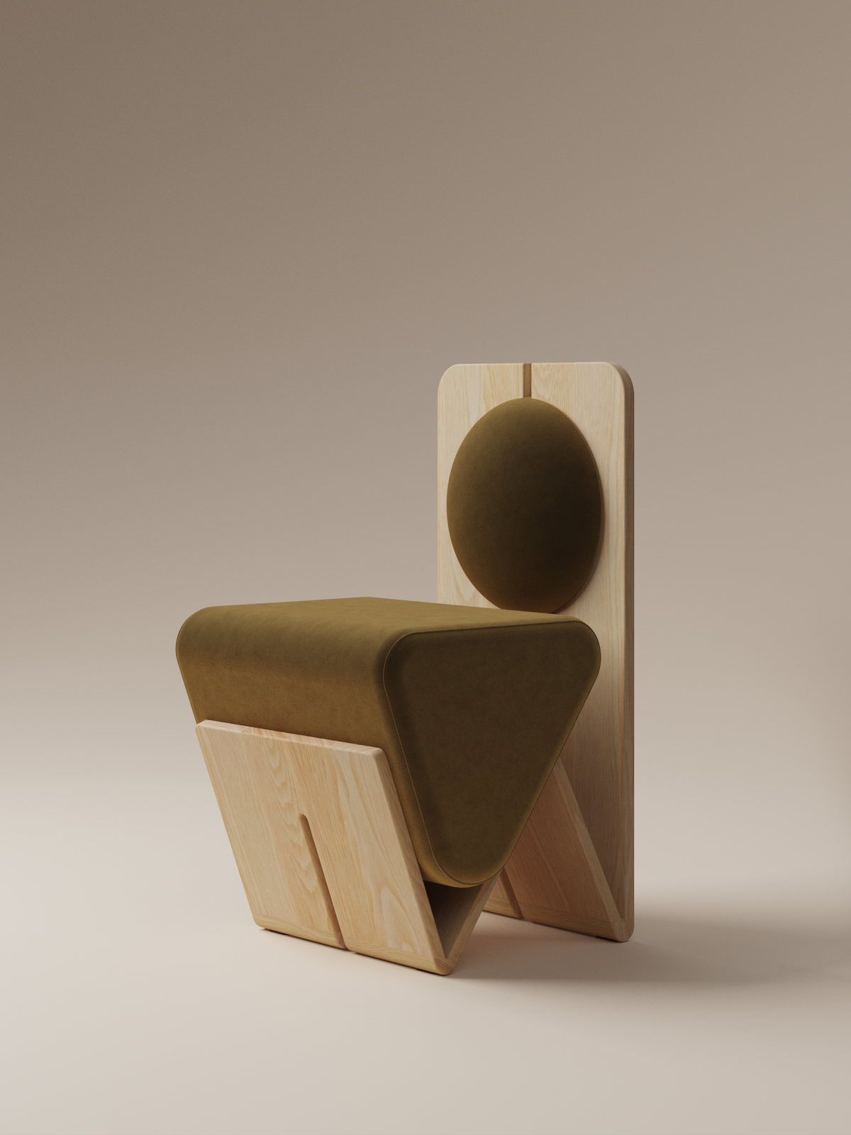 Form and Moment W Chair in North American White Ash with Golden Mustard Velvet - Front-Left View