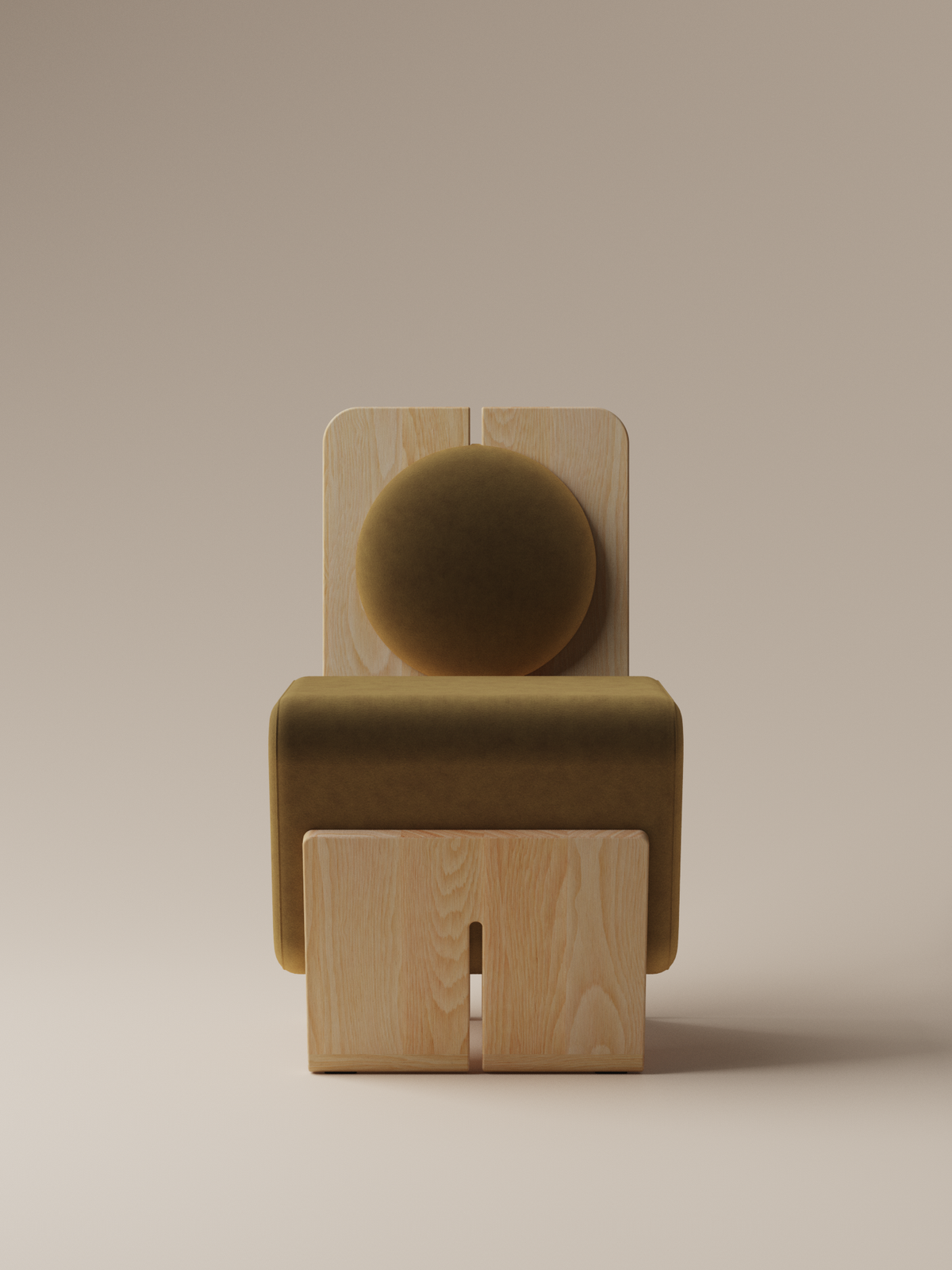 Form and Moment W Chair in North American White Ash with Golden Mustard Velvet - Front View