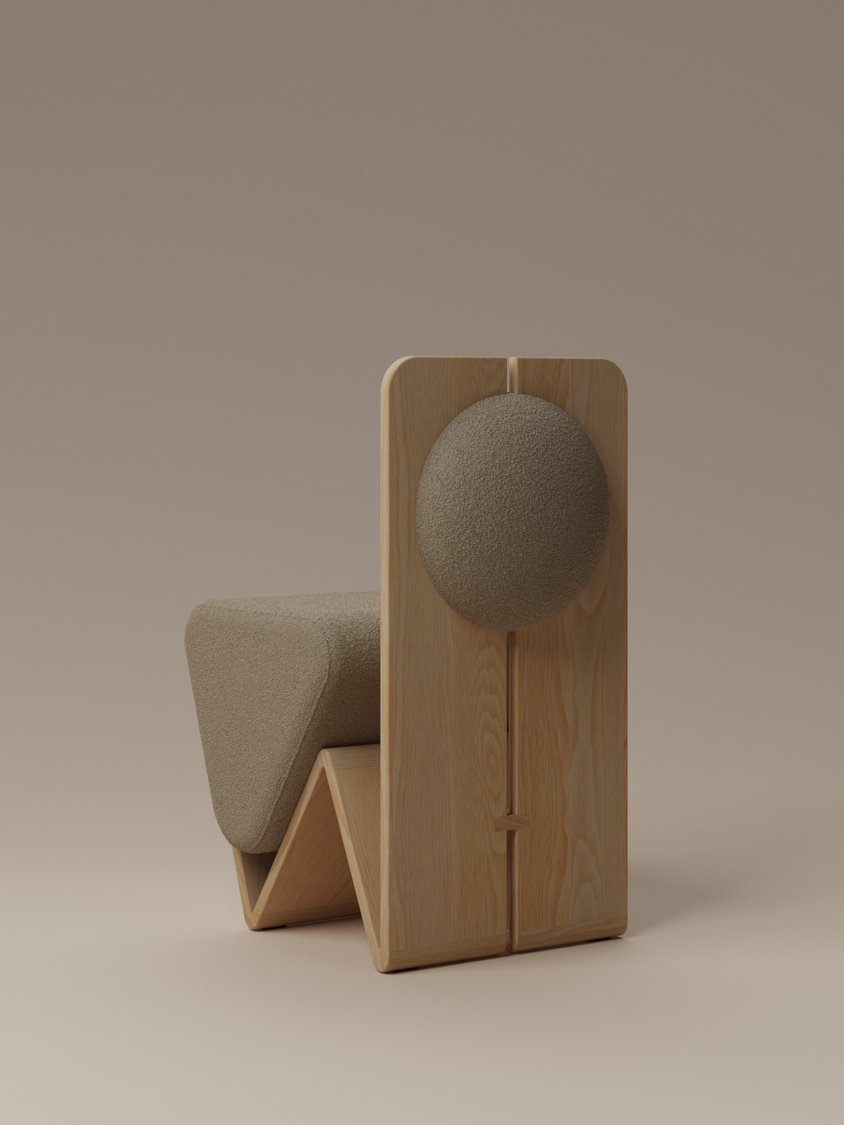 Form and Moment W Chair in North American White Ash with Mocha Boucle - Back-Left View