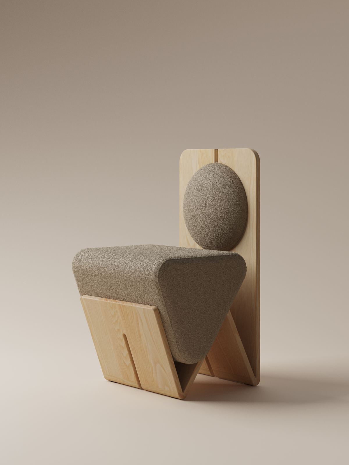 Form and Moment W Chair in North American White Ash with Mocha Boucle - Front-Left View