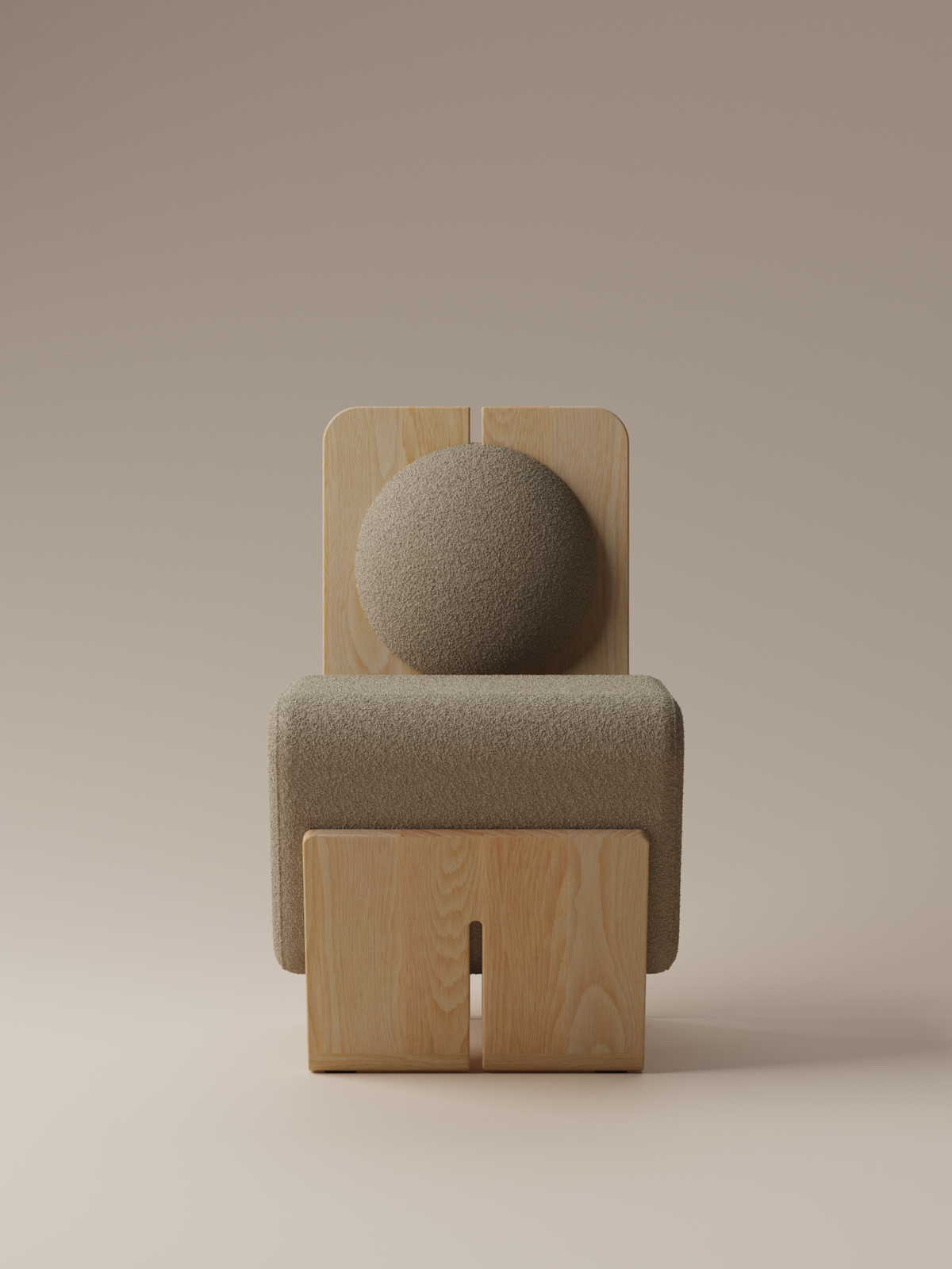 Form and Moment W Chair in North American White Ash with Mocha Boucle - Front View