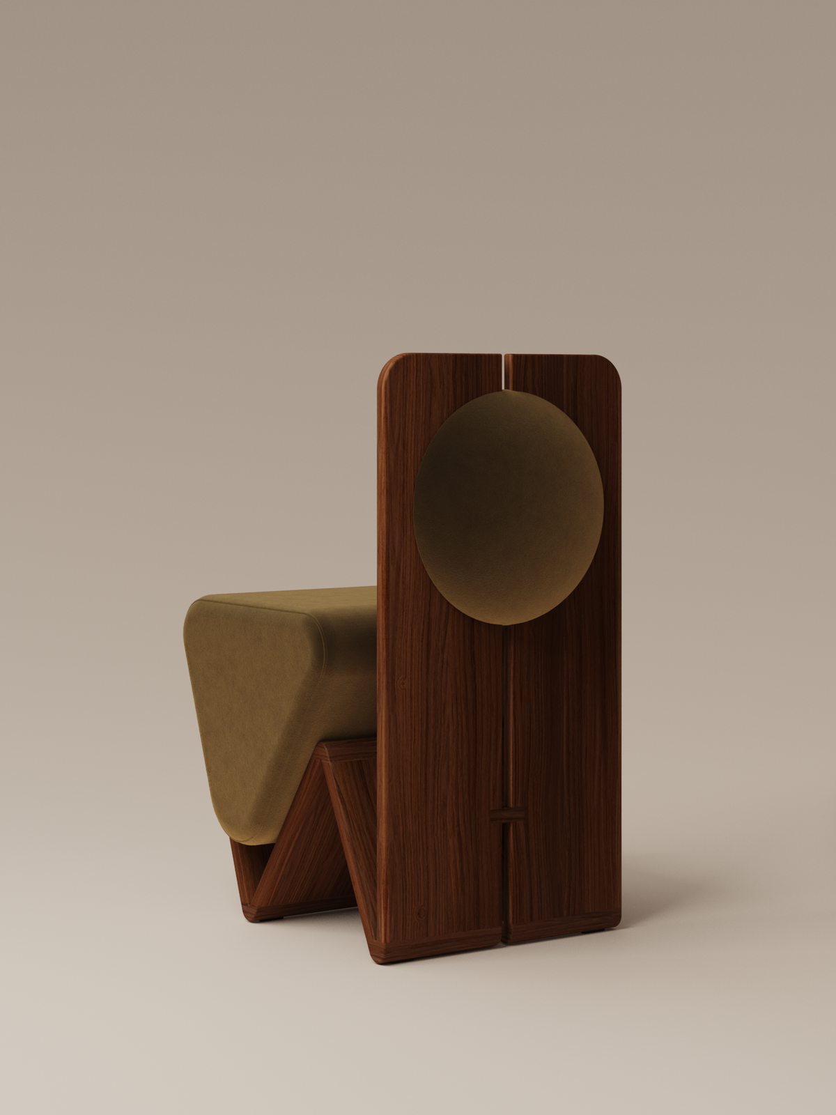 Form and Moment W Chair in North American Black Walnut with Golden Mustard Velvet - Back-Left View