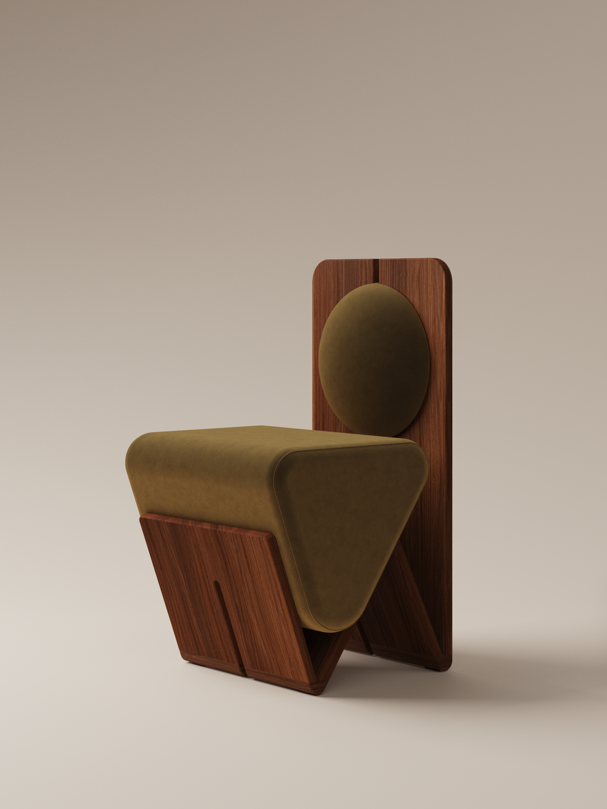 Form and Moment W Chair in North American Black Walnut with Golden Mustard Velvet - Front-Left View