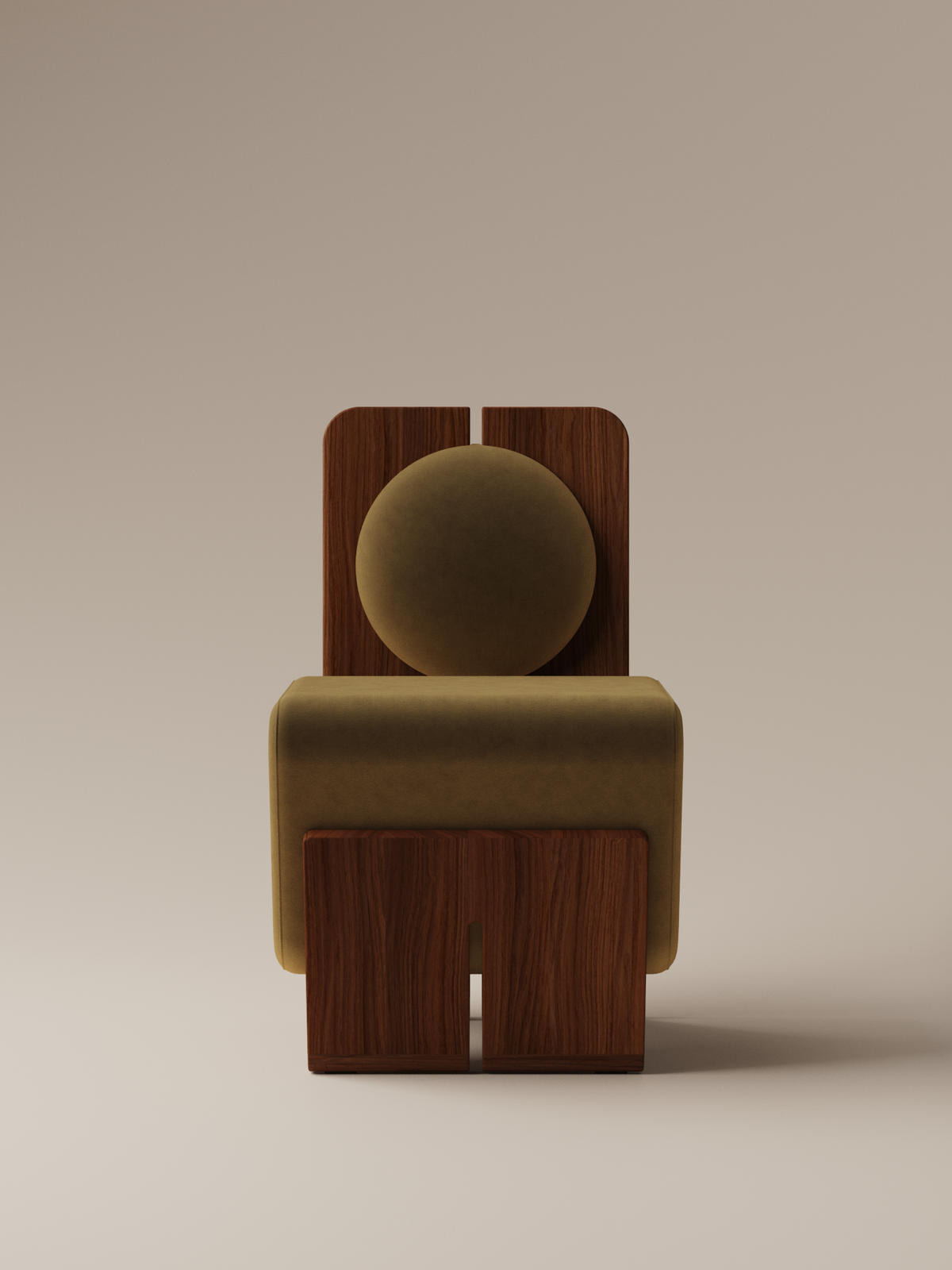 Form and Moment W Chair in North American Black Walnut with Golden Mustard Velvet - Front View
