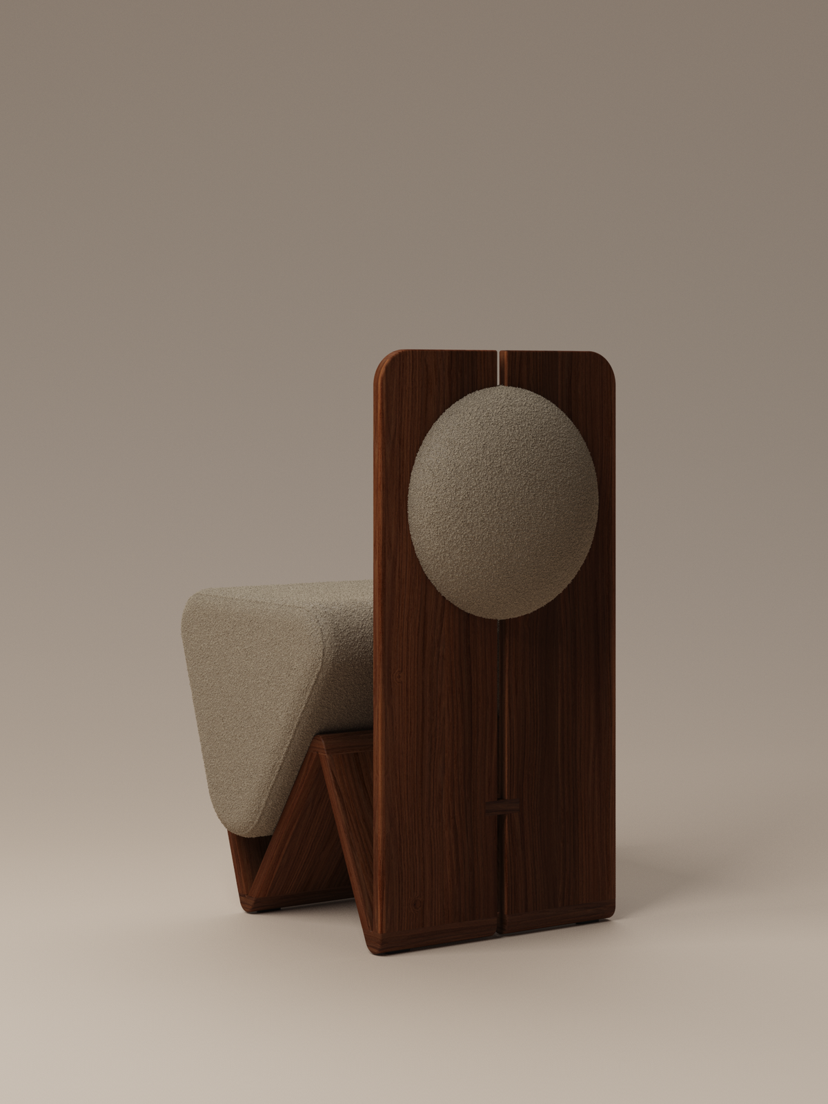 Form and Moment W Chair in North American Black Walnut with Mocha Boucle - Back-Left View