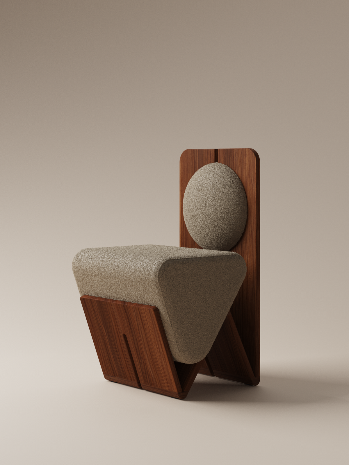 Form and Moment W Chair in North American Black Walnut with Mocha Boucle - Front-Left View
