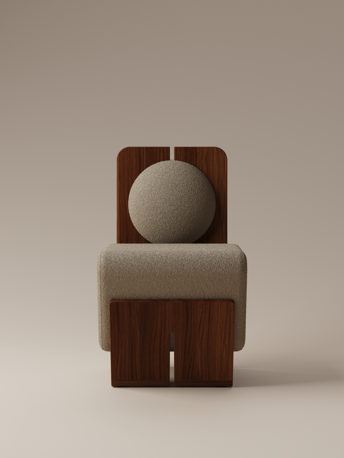 Form and Moment W Chair in North American Black Walnut with Mocha Boucle - Front View