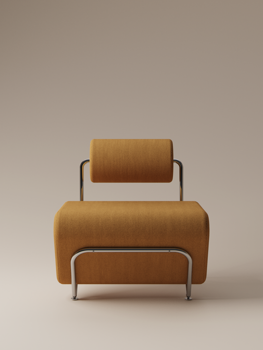 Form + Moment Trolley Lounge Chair in cream bouclé upholstery with elegant wooden frame, front view on white background